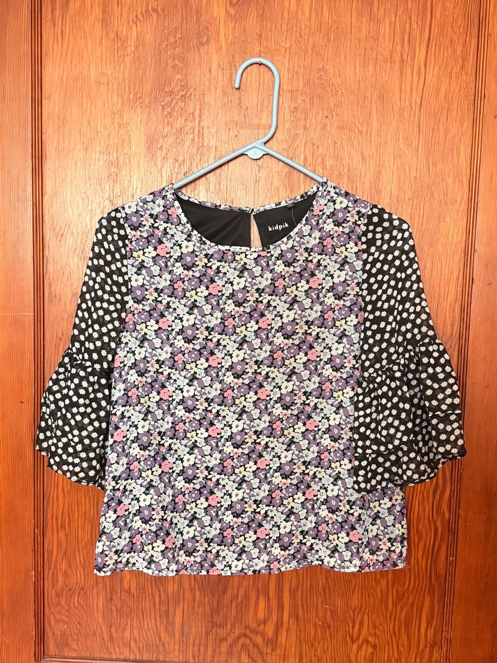 kidpik Purple Floral & Polka-Dot Mixed-Print Blouse